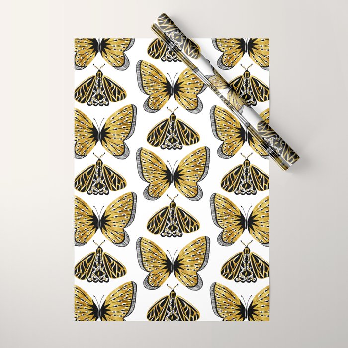 Golden Butterfly & Moth Wrapping Paper Gallery Image 1