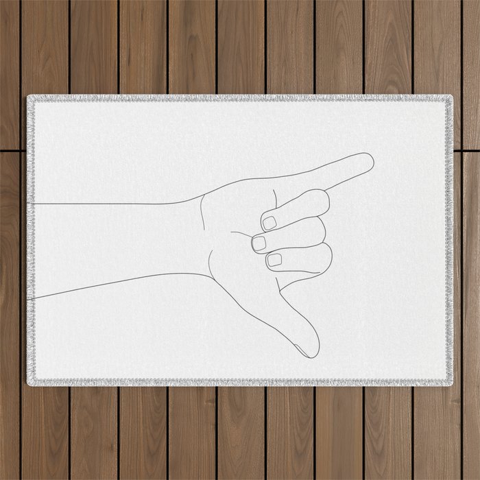 Minimal Line Art Shaka Hand Gesture Outdoor Rug Gallery Image 1