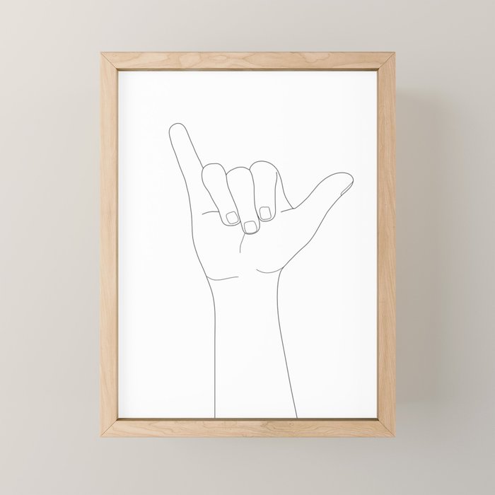 Minimal Line Art Shaka Hand Gesture Mini Art Print Gallery Image 1