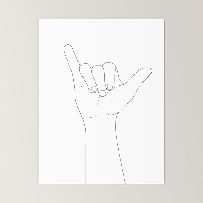 Minimal Line Art Shaka Hand Gesture Mini Art Print Gallery Image 6