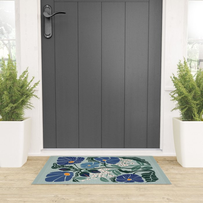 Klimt flowers light blue Welcome Mat Gallery Image 3