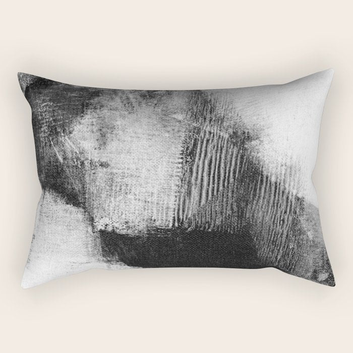 Black and White Textured Abstract Painting "Delve 3" Rectangular Pillow Gallery Image 2