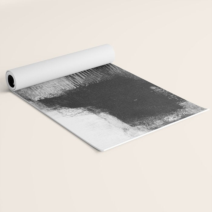Black and White Textured Abstract Painting "Delve 3" Yoga Mat Gallery Image 2