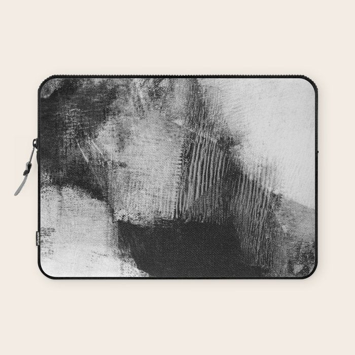 Black and White Textured Abstract Painting "Delve 3" Laptop Sleeve Gallery Image 1