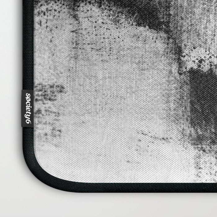 Black and White Textured Abstract Painting "Delve 3" Laptop Sleeve Gallery Image 3