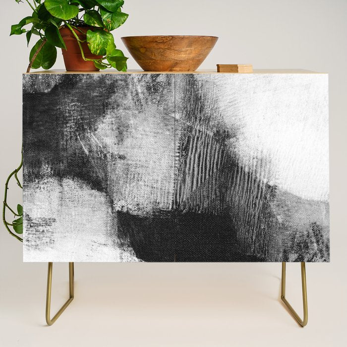 Black and White Textured Abstract Painting "Delve 3" Credenza Gallery Image 1