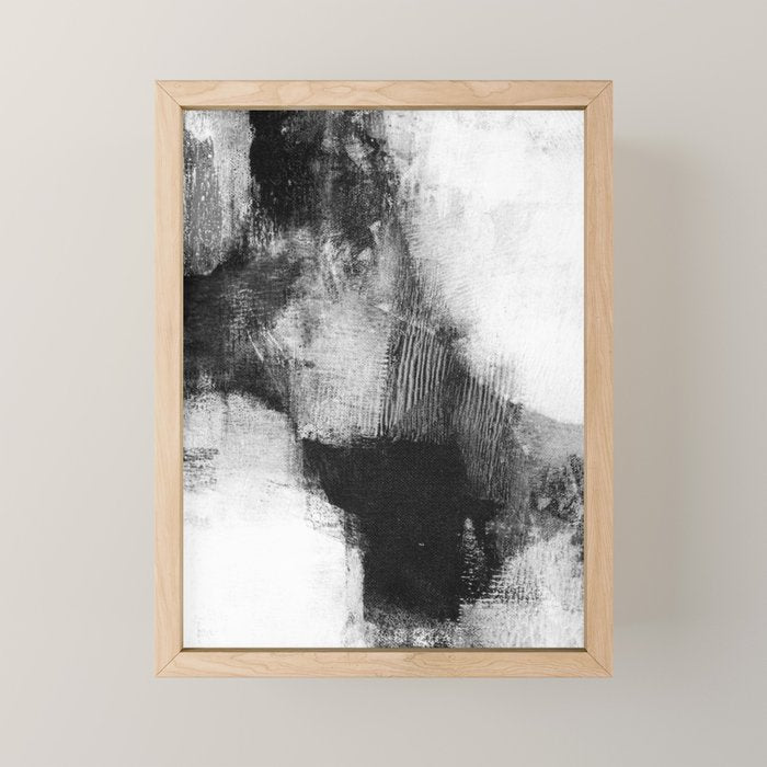 Black and White Textured Abstract Painting "Delve 3" Mini Art Print Gallery Image 1