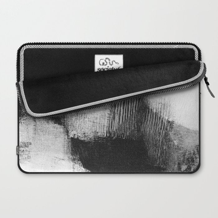 Black and White Textured Abstract Painting "Delve 3" Laptop Sleeve Gallery Image 2