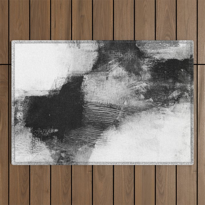 Black and White Textured Abstract Painting "Delve 3" Outdoor Rug Gallery Image 1