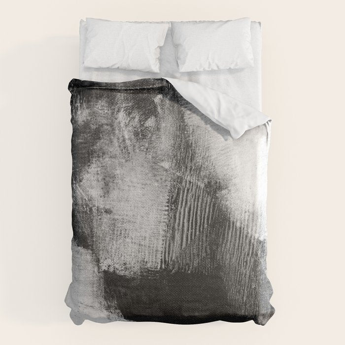 Black and White Textured Abstract Painting "Delve 3" Duvet Cover Gallery Image 6