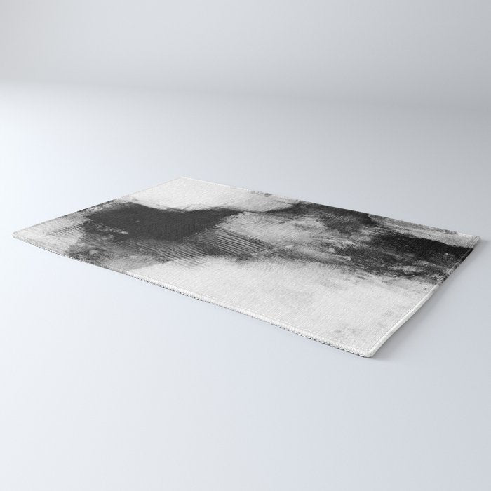 Black and White Textured Abstract Painting "Delve 3" Rug Gallery Image 3