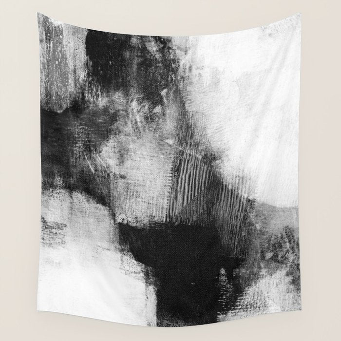 Black and White Textured Abstract Painting "Delve 3" Wall Tapestry Gallery Image 4