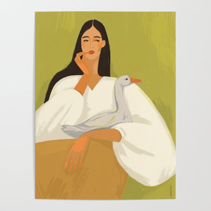 a girl with a basket and a goose Poster Gallery Image 1