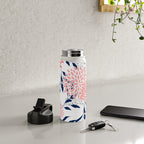 Floral Blooms and Leaves, Navy Blue, Pink and White Water Bottle Gallery Image 4