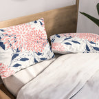 Floral Blooms and Leaves, Navy Blue, Pink and White Pillow Sham Gallery Image 2