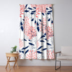Floral Blooms and Leaves, Navy Blue, Pink and White Window Curtain Gallery Image 5