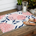 Floral Blooms and Leaves, Navy Blue, Pink and White Outdoor Rug Gallery Image 2