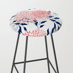 Floral Blooms and Leaves, Navy Blue, Pink and White Stool Gallery Image 2