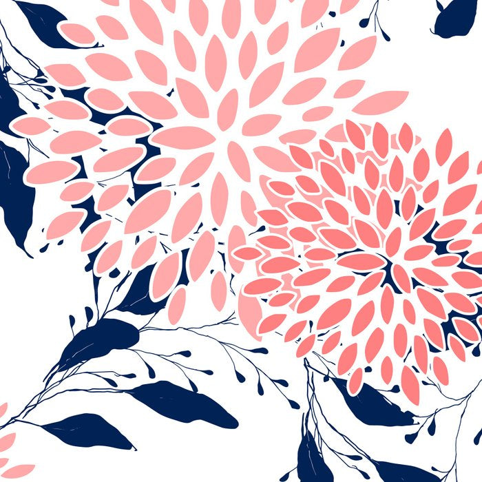 Floral Blooms and Leaves, Navy Blue, Pink and White Coffee Mug Gallery Image 2