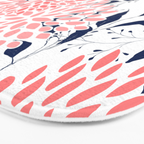 Floral Blooms and Leaves, Navy Blue, Pink and White Bath Mat Gallery Image 3