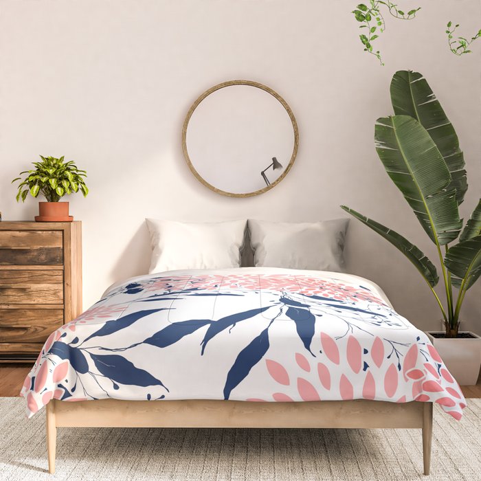Floral Blooms and Leaves, Navy Blue, Pink and White Comforter Gallery Image 3