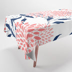 Floral Blooms and Leaves, Navy Blue, Pink and White Tablecloth Gallery Image 1