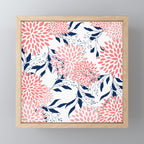 Floral Blooms and Leaves, Navy Blue, Pink and White Mini Art Print Gallery Image 1