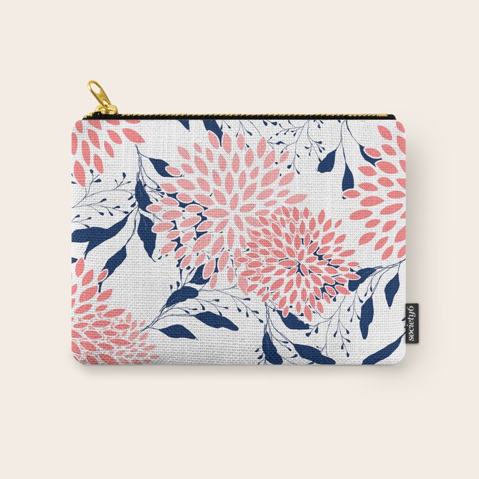 Floral Blooms and Leaves, Navy Blue, Pink and White Carry All Pouch Gallery Image 1