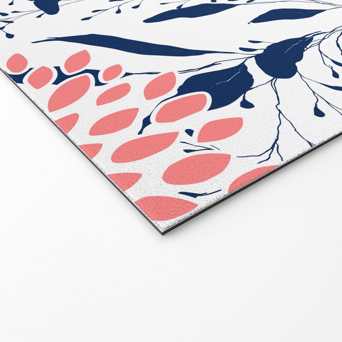 Floral Blooms and Leaves, Navy Blue, Pink and White Welcome Mat Gallery Image 2