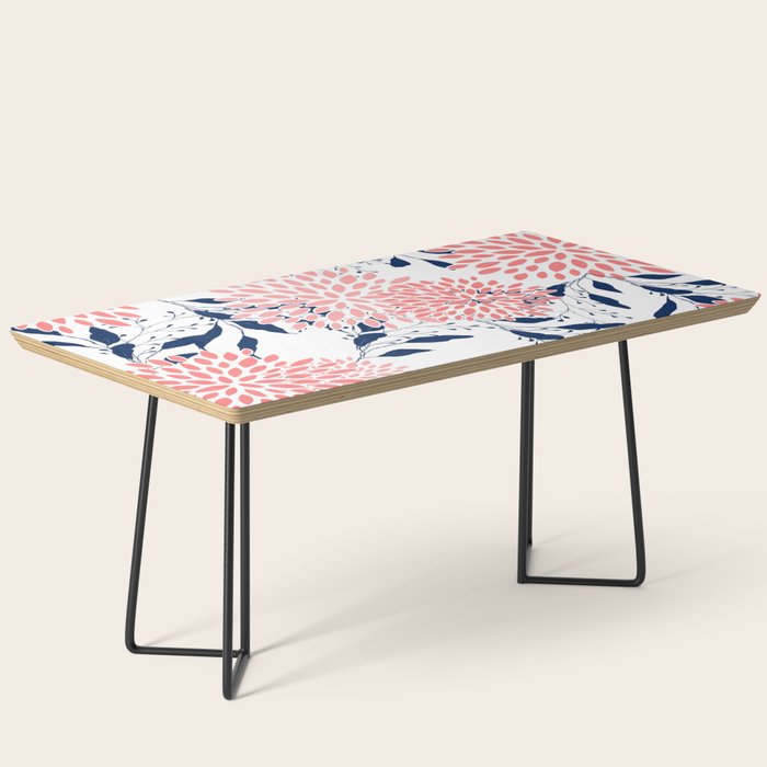 Floral Blooms and Leaves, Navy Blue, Pink and White Coffee Table Gallery Image 1