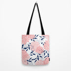 Floral Blooms and Leaves, Navy Blue, Pink and White Tote Bag Gallery Image 2