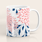Floral Blooms and Leaves, Navy Blue, Pink and White Coffee Mug Gallery Image 1