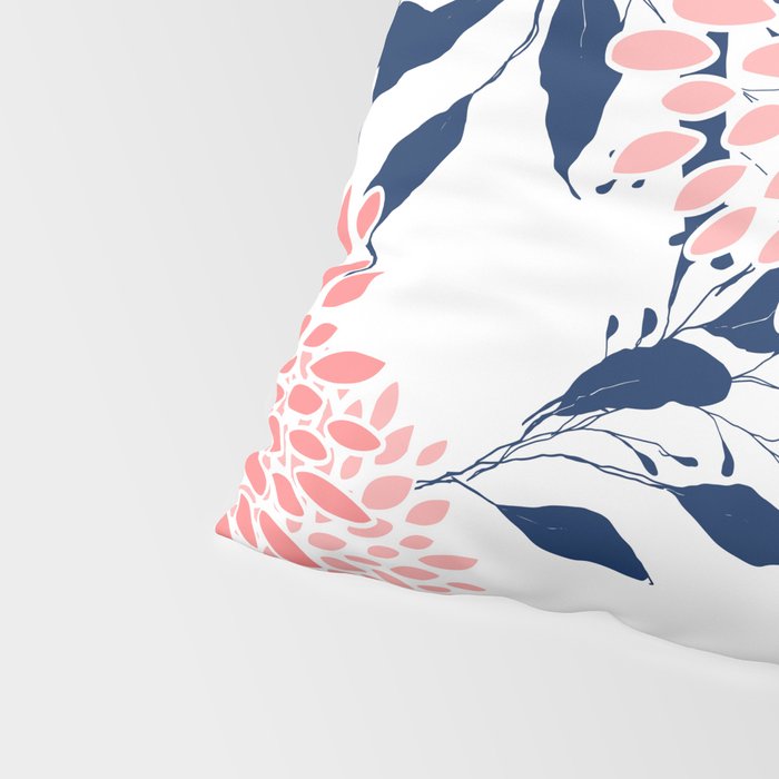 Floral Blooms and Leaves, Navy Blue, Pink and White Pillow Sham Gallery Image 4