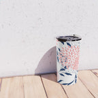 Floral Blooms and Leaves, Navy Blue, Pink and White Travel Mug Gallery Image 4