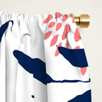 Floral Blooms and Leaves, Navy Blue, Pink and White Window Curtain Gallery Image 2