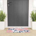Floral Blooms and Leaves, Navy Blue, Pink and White Welcome Mat Gallery Image 3