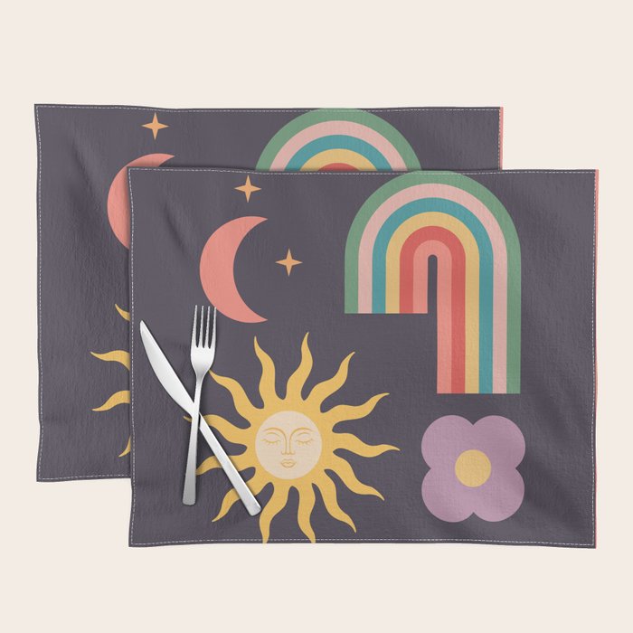 Minimal geometric abstraction Rainbow, Flower, Sun and Moon  Placemat Gallery Image 1