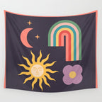 Minimal geometric abstraction Rainbow, Flower, Sun and Moon  Wall Tapestry Gallery Image 4