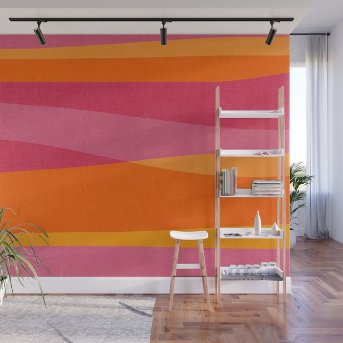 Orange Hot Pink Yellow Bright Modern Artwork Wall Mural Gallery Image 1
