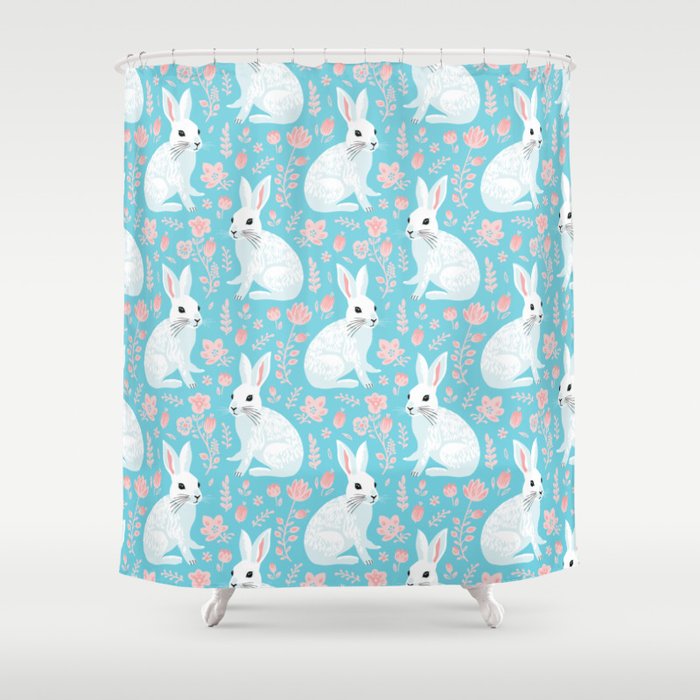 Vintage flower rabbit spring art pattern Shower Curtain Gallery Image 1