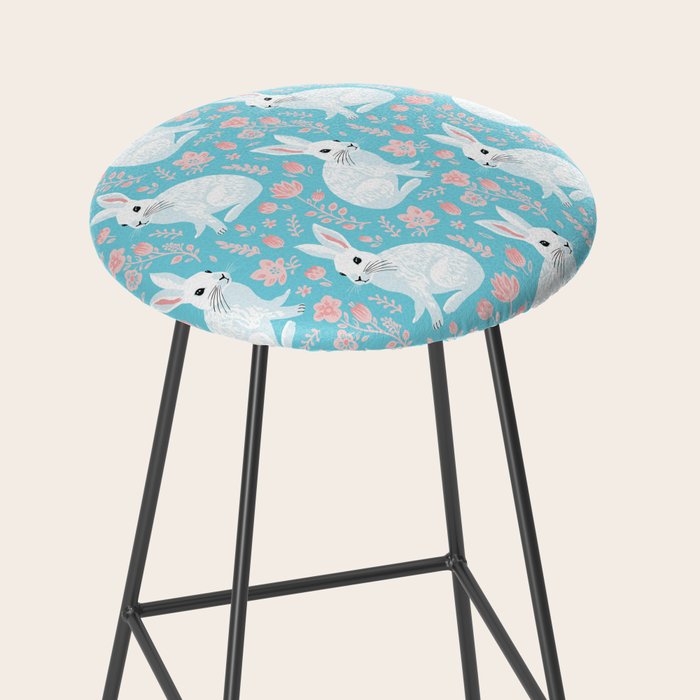 Vintage flower rabbit spring art pattern Stool Gallery Image 2