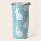 Vintage flower rabbit spring art pattern Travel Mug Gallery Image 2