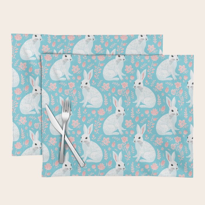 Vintage flower rabbit spring art pattern Placemat Gallery Image 1