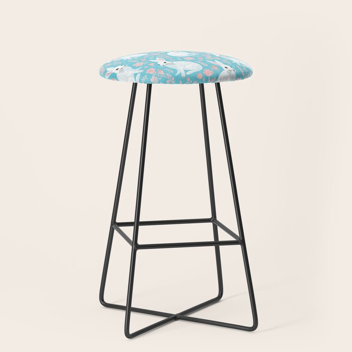 Vintage flower rabbit spring art pattern Stool Gallery Image 1