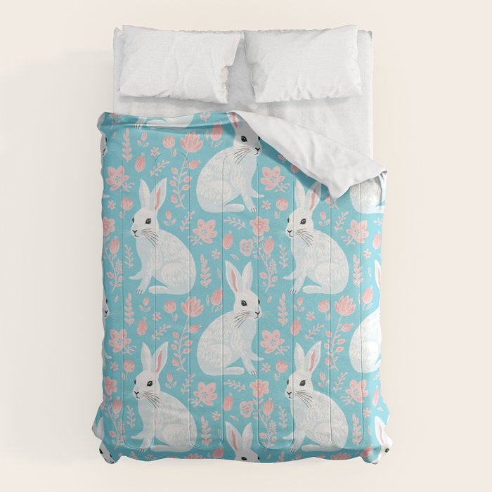 Vintage flower rabbit spring art pattern Comforter Gallery Image 1