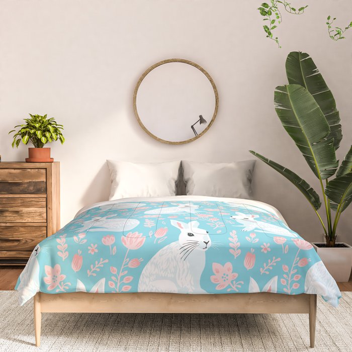 Vintage flower rabbit spring art pattern Comforter Gallery Image 3