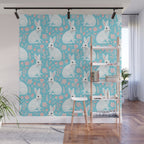 Vintage flower rabbit spring art pattern Wall Mural Gallery Image 1
