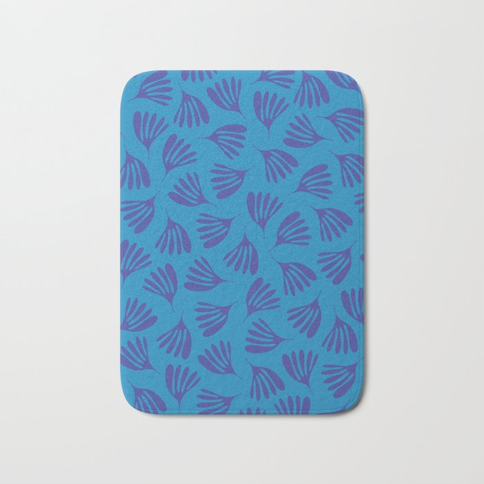 Blue Toned Wispy Leaves Contemporary Abstract Pattern Bath Mat Gallery Image 1