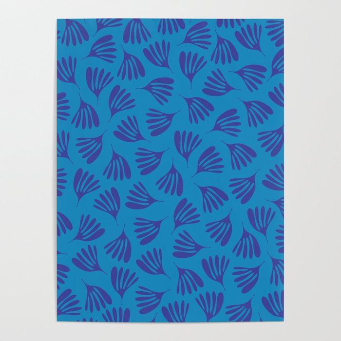 Blue Toned Wispy Leaves Contemporary Abstract Pattern Poster Gallery Image 4