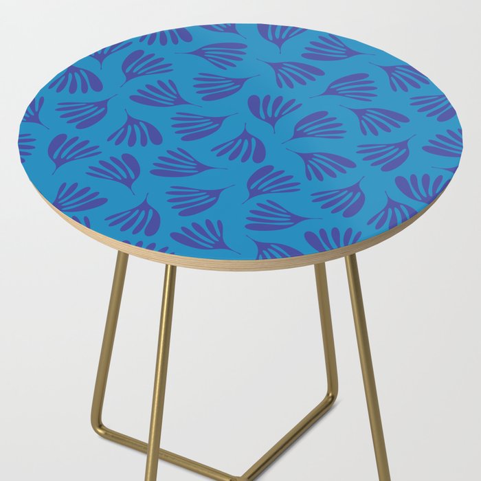 Blue Toned Wispy Leaves Contemporary Abstract Pattern Side Table Gallery Image 2